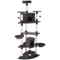 PawHut Árbol Rascador para Gatos 200 cm Torre para Gatos con 2 Cuevas 2 Hamacas Cama Postes de Sisal 60x60x200 cm Gris Oscuro(m-1)