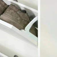 HOMCOM Tipping Bucket Shoe Cabinet Wooden Storage Organizer with 3 Drawers Narrow 3 Tiers Cupboard for Entrance Foyer， White(m-5)