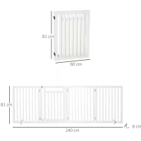 PawHut Wooden Pet Gate 4 Panel Foldable Fence with Door Walk Through Freestanding Dog Safety Barrier for House Doorway Stairs, White(m-3)
