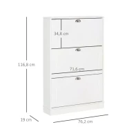 HOMCOM Tipping Bucket Shoe Cabinet Wooden Storage Organizer with 3 Drawers Narrow 3 Tiers Cupboard for Entrance Foyer， White(m-3)