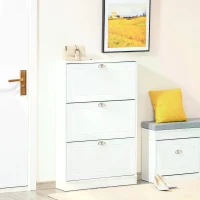 HOMCOM Tipping Bucket Shoe Cabinet Wooden Storage Organizer with 3 Drawers Narrow 3 Tiers Cupboard for Entrance Foyer， White(m-2)