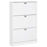 HOMCOM Tipping Bucket Shoe Cabinet Wooden Storage Organizer with 3 Drawers Narrow 3 Tiers Cupboard for Entrance Foyer， White(m-1)