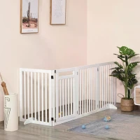 PawHut Wooden Pet Gate 4 Panel Foldable Fence with Door Walk Through Freestanding Dog Safety Barrier for House Doorway Stairs, White(m-7)