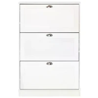 HOMCOM Tipping Bucket Shoe Cabinet Wooden Storage Organizer with 3 Drawers Narrow 3 Tiers Cupboard for Entrance Foyer， White(m-4)