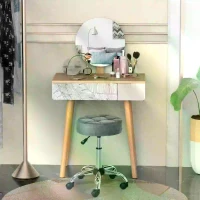 HOMCOM Round Rolling Stool Chair Height Adjustable Swivel Salon Stool with Wheels， Grey(m-7)