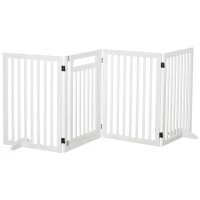 PawHut Wooden Pet Gate 4 Panel Foldable Fence with Door Walk Through Freestanding Dog Safety Barrier for House Doorway Stairs, White(m-1)
