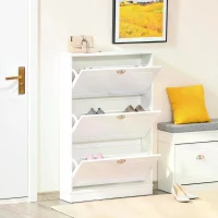 HOMCOM Tipping Bucket Shoe Cabinet Wooden Storage Organizer with 3 Drawers Narrow 3 Tiers Cupboard for Entrance Foyer， White(m-7)