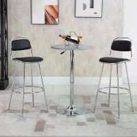 HOMCOM Height Bar Stools Set of 2, Classic PU Leather Bar Chairs for Counter Kitchen with Backrest and Footrest, Black(m-2)