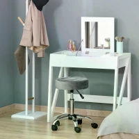 HOMCOM Round Rolling Stool Chair Height Adjustable Swivel Salon Stool with Wheels， Grey(m-2)