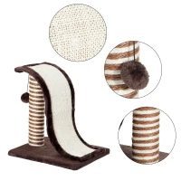 PawHut Arranhador para Gatos Centro de Atividades com Poste de Sisal Rampa e Brinquedo Suspenso 35x30x39 cm Marrom e Bege(m-7)