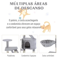 PawHut Arranhador para Gatos com Postes Escadas Caverna Espaçosa Rede Plataformas Centro de Atividades Sisal Natural 55x40x125cm Cinza(m-4)