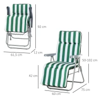 Outsunny 2 Espreguiçadeiras de Jardim Dobráveis Espreguiçadeiras de Aço com Almofada Acolchoada Encosto Ajustável em 5 Posições e Apoio para os Pés 60x75x50-102cm Verde e Branco(m-3)