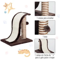 PawHut Arranhador para Gatos Centro de Atividades com Poste de Sisal Rampa e Brinquedo Suspenso 35x30x39 cm Marrom e Bege(m-6)