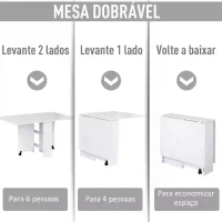 HOMCOM Mesa de Sala de Jantar Dobrável Mesa de Madeira com 2 Prateleiras de Armazenamento e Rodas para Cozinha 75x140x74 cm Branco(m-7)