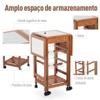HOMCOM Carrinho de cozinha Serviço Auxiliar de Madeira De metal cromado 6 rodas 91x37x75 cm(m-6)