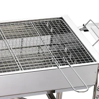 Outsunny Barbecue a Carvão Portátil de Aço Inoxidável com 2 Prateleiras Laterais Bandeja e Grelha 104x30x68cm Prata(m-8)
