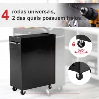 HOMCOM Carrinho de Ferramentas para Oficina com Rodas e 5 Gavetas Fechadura e Alça Lateral 61,5x33x85 cm Preto(m-6)