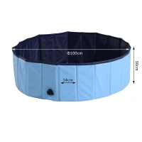 PawHut Piscina Dobrável para Cães Ø100x30 cm Banheira Portátil para Animais de Estimação Antiderrapante PVC Multiusos Cor Azul(m-3)