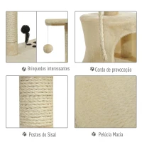 PawHut Árvore Arranhador para Gatos com 4 Níveis Poste de Sisal Caverna Plataformas e Brinquedos Divertidos 75x40x112 cm Bege(m-6)