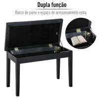 HOMCOM Banco de Piano Banco para Piano com Espaço de Armazenamento Assento de Couro Sintético Acolchoado76x36x50cm Preto(m-6)