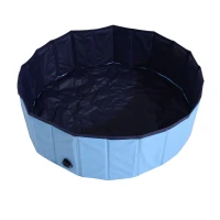 PawHut Piscina Dobrável para Cães Ø100x30 cm Banheira Portátil para Animais de Estimação Antiderrapante PVC Multiusos Cor Azul(m-10)