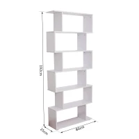 HOMCOM Estante Moderna com 6 prateleiras em forma de S Madeira 80 x 25 x 192 cm branco(m-3)