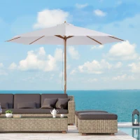 Outsunny Chapéu de Sol de Jardim Ø300x250cm com Sistema de Polia Teto Ventilado e Mastro Desmontável de Madeira para Terraço Pátio Exterior Branco(m-2)