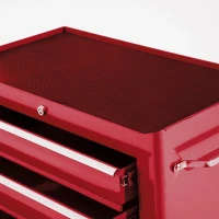 HOMCOM Carrinho de Ferramentas para Oficina com Rodas e 5 Gavetas Fechadura e Alça Lateral 61,5x33x85 cm Vermelho(m-11)