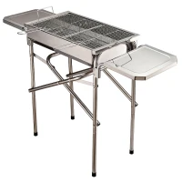 Outsunny Barbecue a Carvão Portátil de Aço Inoxidável com 2 Prateleiras Laterais Bandeja e Grelha 104x30x68cm Prata(m-1)