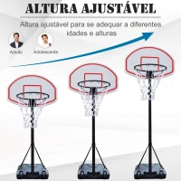HOMCOM  Tabela de basquetebol dobrável e ajustável em altura 150-210 cm branco preto e vermelho(m-4)