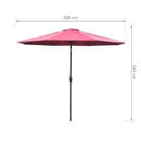 Outsunny Chapéu de Sol de Jardim Ø295x250cm com Manivela Chapéu de Sol Exterior com Mecanismo de Inclinação e Mastro Desmontável de Metal para Terraço Piscina Pátio Vinho(m-3)