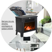 HOMCOM Lareira Elétrica com Efeito de Chama Realista Potência Ajustável 600W/1200W para Ambientes entre 13-18㎡ 34x17x31cm Preto(m-6)