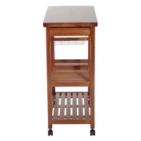 HOMCOM Carrinho de Cozinha de Madeira natural Madeira Metal 4 Rodas Gaveta Garrafeira  85x37x85 cm(m-10)