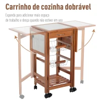 HOMCOM Carrinho de cozinha Serviço Auxiliar de Madeira De metal cromado 6 rodas 91x37x75 cm(m-5)