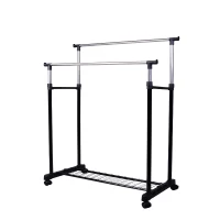 HOMCOM Charriot com Altura Ajustável Cabide com 4 Rodas para Roupa Aço Inoxidável 80x43x85-155cm Preto(m-1)