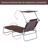 Outsunny Espreguiçadeira de Jardim Dobrável com Toldo Removível e Ajustável em Ângulo e Encosto Ajustável em 4 Posições para Jardim Terraço Campismo Exterior 187x58x36cm Marrom(m-5)