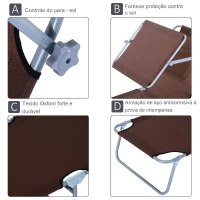 Outsunny Espreguiçadeira de Jardim Dobrável com Toldo Removível e Ajustável em Ângulo e Encosto Ajustável em 4 Posições para Jardim Terraço Campismo Exterior 187x58x36cm Marrom(m-6)