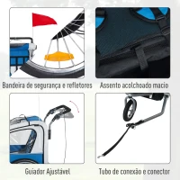 HOMCOM Reboque de Bicicleta para Crianças com 2 lugares e Roda 360º com Acoplamento Universal Cinza e Azul(m-4)