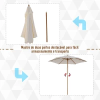 Outsunny Chapéu de Sol Ø250x225cm Chapéu de Sol com Mastro de Madeira com 6 Hastes Sistema de Polia com Fixação para Jardim Pátio Terraço Creme(m-8)