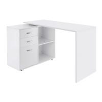 HOMCOM Secretária de Canto com 2 Formas de Utilização com 2 Prateleiras Abertas e 3 Gavetas para Escritório Casa Estúdio Branco