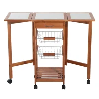 HOMCOM Carrinho de cozinha Serviço Auxiliar de Madeira De metal cromado 6 rodas 91x37x75 cm(m-11)