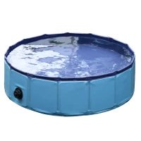 PawHut Piscina Dobrável para Cães Ø80x20 cm Banheira Portátil para Animais de Estimação Antiderrapante PVC Multiusos Cor Azul(m-9)