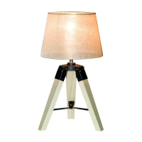 HOMCOM Candeeiro de Mesa Moderno e Original com Base de Tripé e Tela de Tecido de Linho para Dormitório ou Sala de Estar Lâmpada E27 Máx. 40W 24x24x45cm Creme e Madeira(m-10)