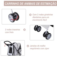 PawHut Carrinho de Passeio para Animais de Estimação Dobrável com Cesta de Armazenamento e Travão 75x45x97cm Cinza(m-6)
