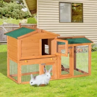 Pawhut Coelheira com parque cercado Madeira de abeto Exterior de 2 Níveis Gaiola para Coelhos 145x45x85 cm(m-2)