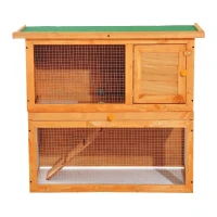 PawHut Coelheira de Exterior de Madeira para Animais Pequenos 2 Níveis com Rampa Teto Asfáltico e Porta com Trava 90x45x80 cm Madeira e Verde(m-9)