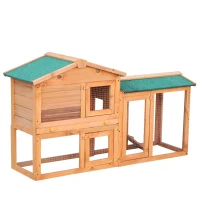 Pawhut Coelheira com parque cercado Madeira de abeto Exterior de 2 Níveis Gaiola para Coelhos 145x45x85 cm(m-1)