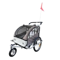 HOMCOM Reboque de Bicicleta para Crianças 2 Lugares 2 em 1 Convertível em Carrinho com Rodas 360º e Guiador Ajustável Bege e Marrom(m-6)