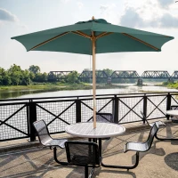 Outsunny Chapéu de Sol Ø250x230cm Chapéu de Sol com Mastro de Madeira com 6 Hastes Sistema de Polia com Fixação para Jardim Pátio Terraço Verde(m-2)