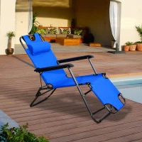 Outsunny Espreguiçadeira Reclinável com Almofada para a Cabeça Espreguiçadeira Dobrável e Portátil para Praia Campismo 118x60x80cm Azul(m-2)